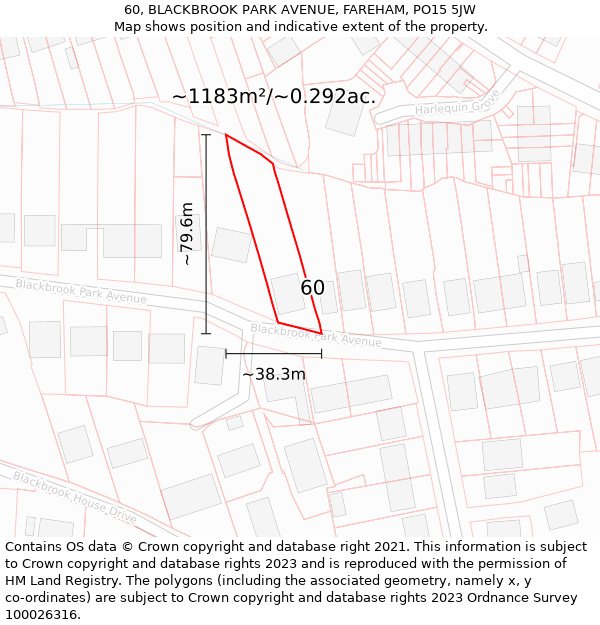 60, BLACKBROOK PARK AVENUE, FAREHAM, PO15 5JW: Plot and title map