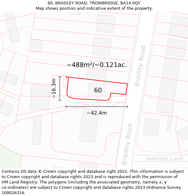 60, BRADLEY ROAD, TROWBRIDGE, BA14 0QY: Plot and title map