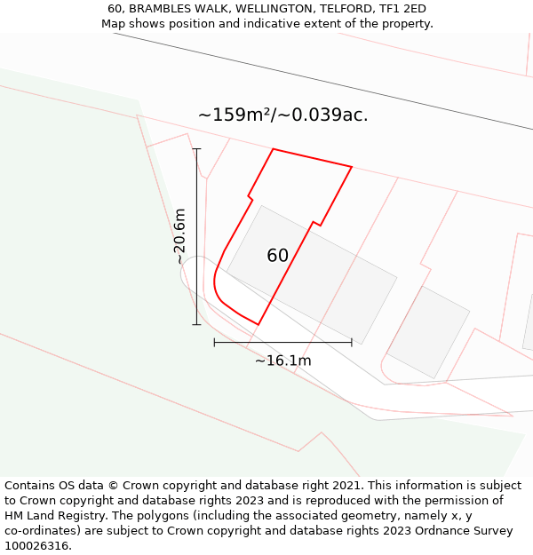 60, BRAMBLES WALK, WELLINGTON, TELFORD, TF1 2ED: Plot and title map