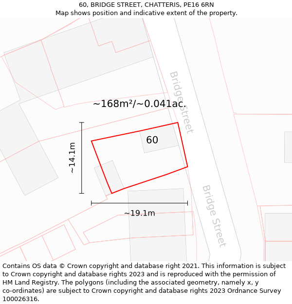 60, BRIDGE STREET, CHATTERIS, PE16 6RN: Plot and title map