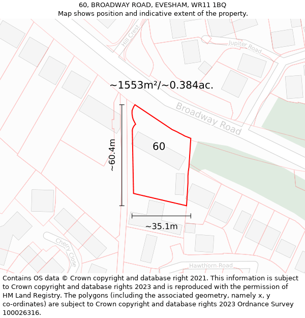 60, BROADWAY ROAD, EVESHAM, WR11 1BQ: Plot and title map