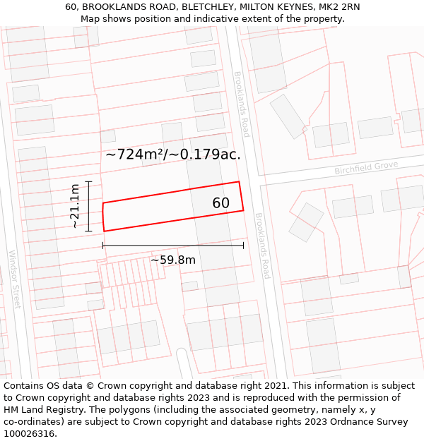 60, BROOKLANDS ROAD, BLETCHLEY, MILTON KEYNES, MK2 2RN: Plot and title map