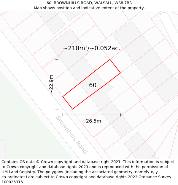 60, BROWNHILLS ROAD, WALSALL, WS8 7BS: Plot and title map