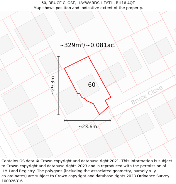 60, BRUCE CLOSE, HAYWARDS HEATH, RH16 4QE: Plot and title map