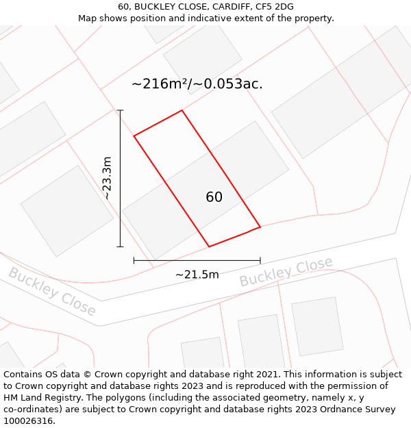60, BUCKLEY CLOSE, CARDIFF, CF5 2DG: Plot and title map