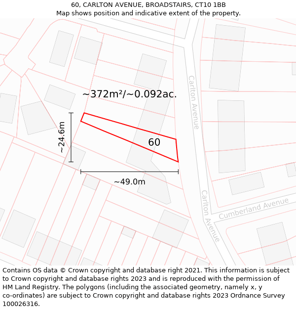 60, CARLTON AVENUE, BROADSTAIRS, CT10 1BB: Plot and title map