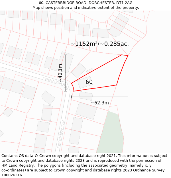 60, CASTERBRIDGE ROAD, DORCHESTER, DT1 2AG: Plot and title map