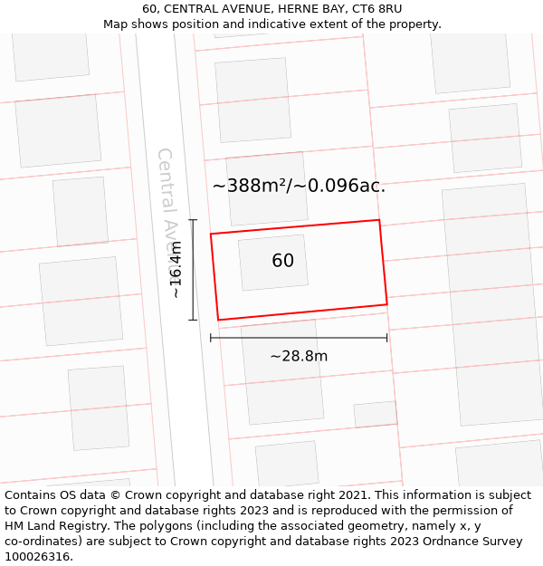 60, CENTRAL AVENUE, HERNE BAY, CT6 8RU: Plot and title map