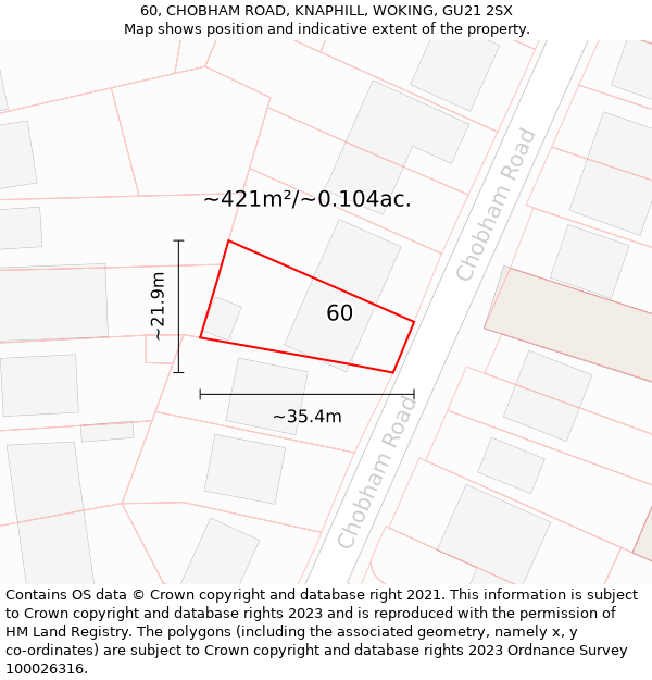 60, CHOBHAM ROAD, KNAPHILL, WOKING, GU21 2SX: Plot and title map