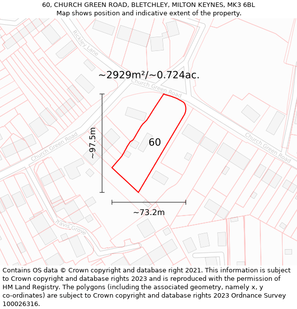 60, CHURCH GREEN ROAD, BLETCHLEY, MILTON KEYNES, MK3 6BL: Plot and title map