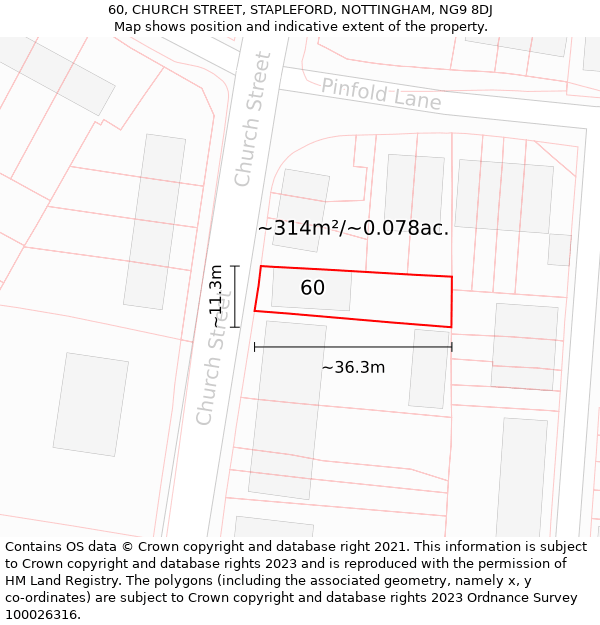 60, CHURCH STREET, STAPLEFORD, NOTTINGHAM, NG9 8DJ: Plot and title map