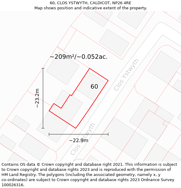 60, CLOS YSTWYTH, CALDICOT, NP26 4RE: Plot and title map