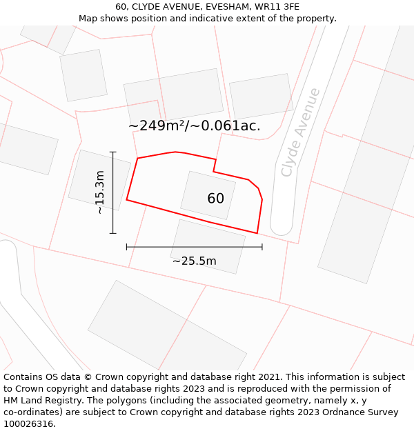 60, CLYDE AVENUE, EVESHAM, WR11 3FE: Plot and title map