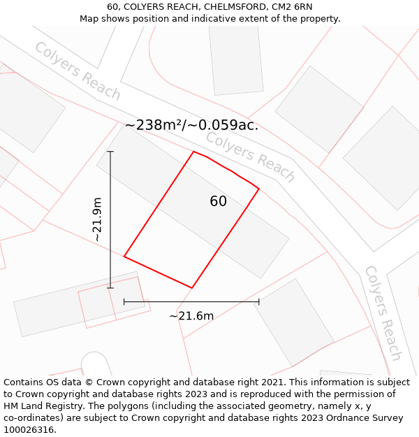 60, COLYERS REACH, CHELMSFORD, CM2 6RN: Plot and title map