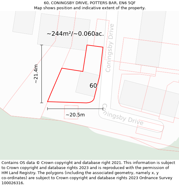 60, CONINGSBY DRIVE, POTTERS BAR, EN6 5QF: Plot and title map
