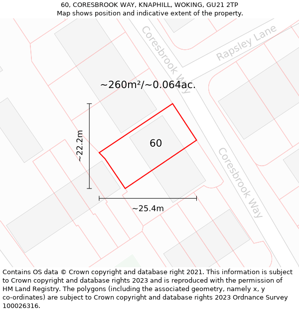 60, CORESBROOK WAY, KNAPHILL, WOKING, GU21 2TP: Plot and title map