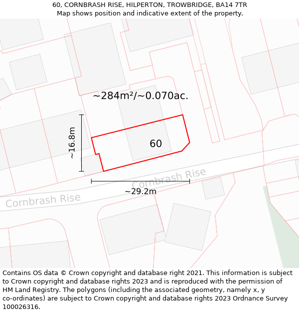 60, CORNBRASH RISE, HILPERTON, TROWBRIDGE, BA14 7TR: Plot and title map