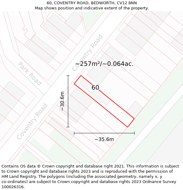 60, COVENTRY ROAD, BEDWORTH, CV12 8NN: Plot and title map