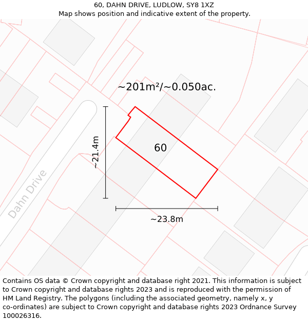 60, DAHN DRIVE, LUDLOW, SY8 1XZ: Plot and title map