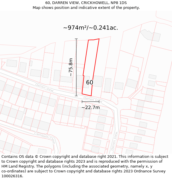 60, DARREN VIEW, CRICKHOWELL, NP8 1DS: Plot and title map