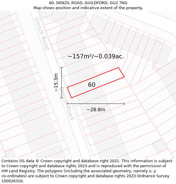 60, DENZIL ROAD, GUILDFORD, GU2 7NG: Plot and title map