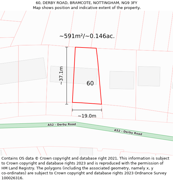 60, DERBY ROAD, BRAMCOTE, NOTTINGHAM, NG9 3FY: Plot and title map