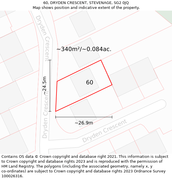 60, DRYDEN CRESCENT, STEVENAGE, SG2 0JQ: Plot and title map