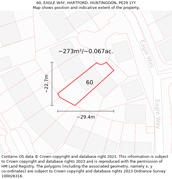 60, EAGLE WAY, HARTFORD, HUNTINGDON, PE29 1YY: Plot and title map