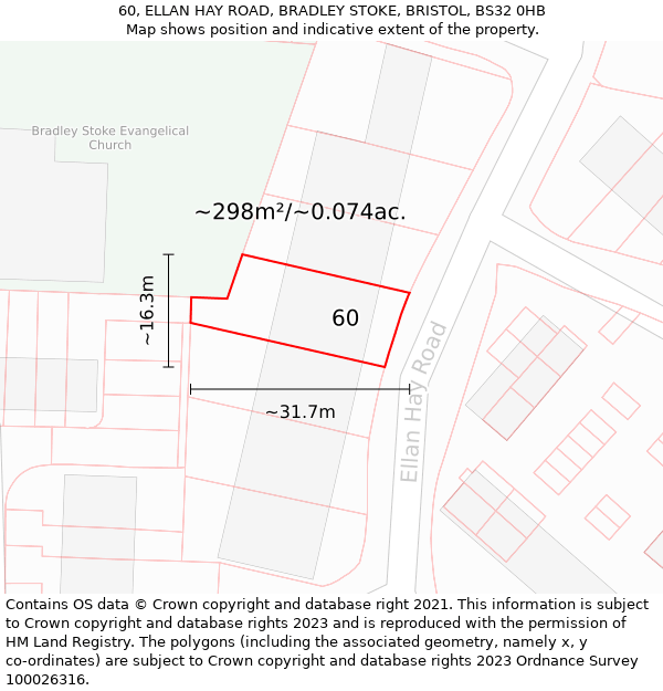 60, ELLAN HAY ROAD, BRADLEY STOKE, BRISTOL, BS32 0HB: Plot and title map