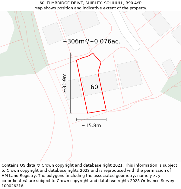 60, ELMBRIDGE DRIVE, SHIRLEY, SOLIHULL, B90 4YP: Plot and title map