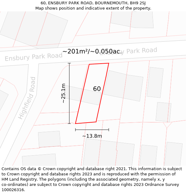 60, ENSBURY PARK ROAD, BOURNEMOUTH, BH9 2SJ: Plot and title map