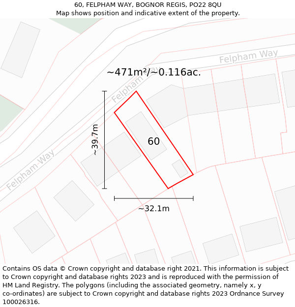 60, FELPHAM WAY, BOGNOR REGIS, PO22 8QU: Plot and title map