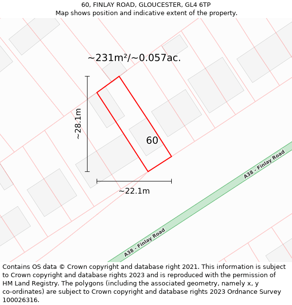 60, FINLAY ROAD, GLOUCESTER, GL4 6TP: Plot and title map