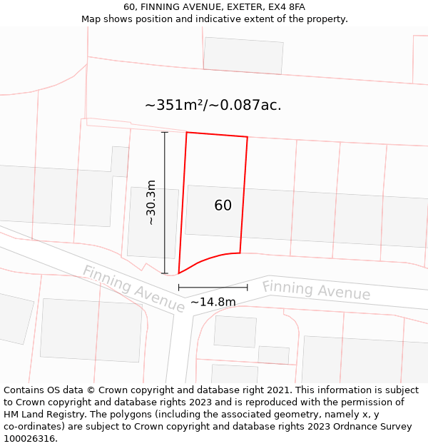 60, FINNING AVENUE, EXETER, EX4 8FA: Plot and title map