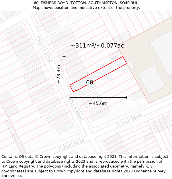 60, FISHERS ROAD, TOTTON, SOUTHAMPTON, SO40 9HU: Plot and title map