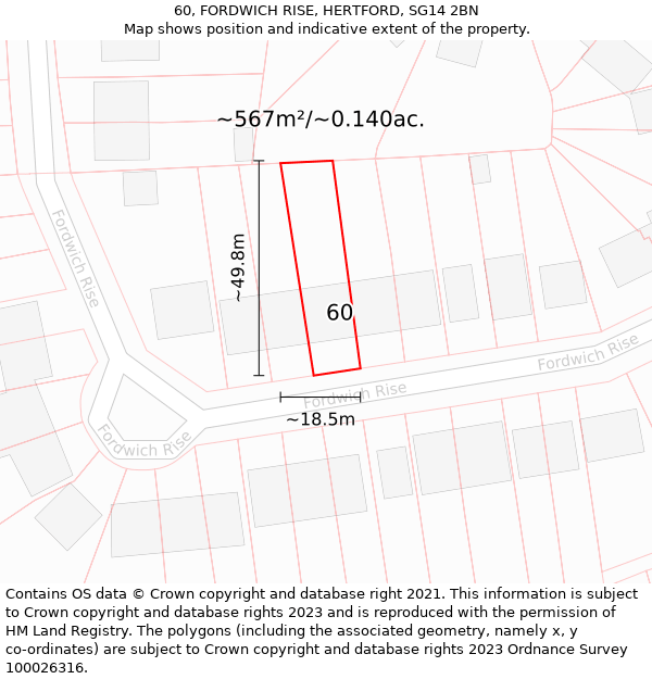 60, FORDWICH RISE, HERTFORD, SG14 2BN: Plot and title map