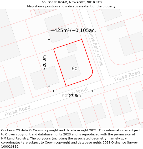 60, FOSSE ROAD, NEWPORT, NP19 4TB: Plot and title map
