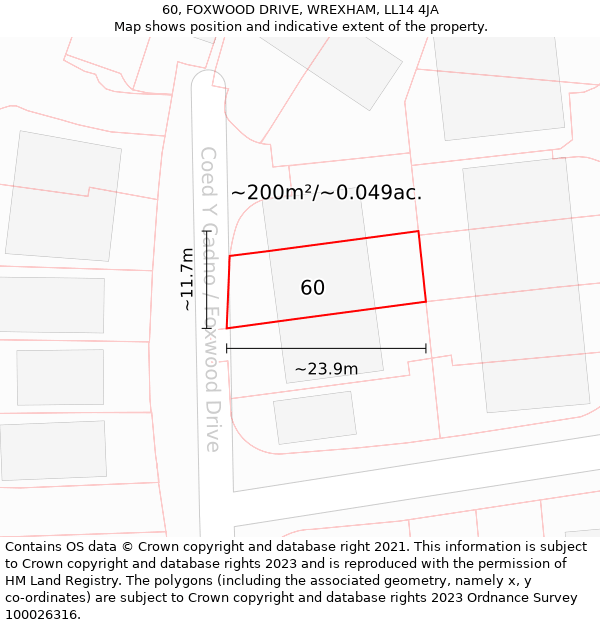 60, FOXWOOD DRIVE, WREXHAM, LL14 4JA: Plot and title map