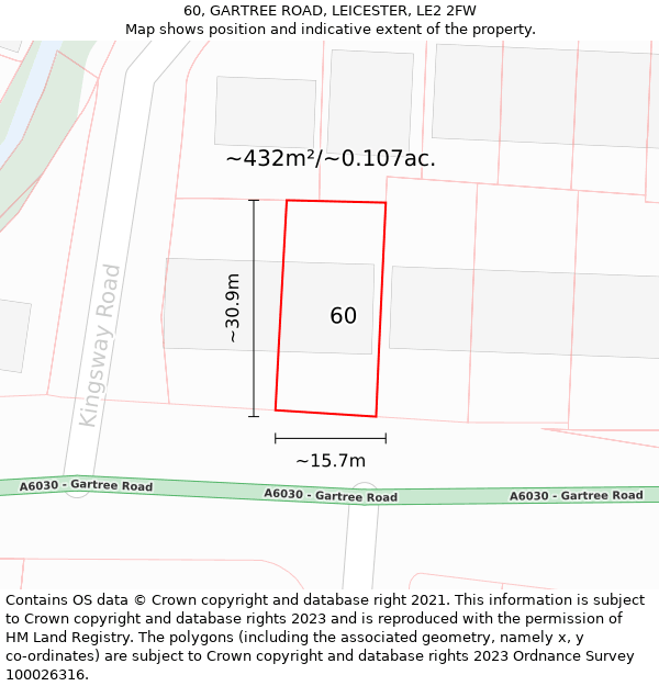 60, GARTREE ROAD, LEICESTER, LE2 2FW: Plot and title map