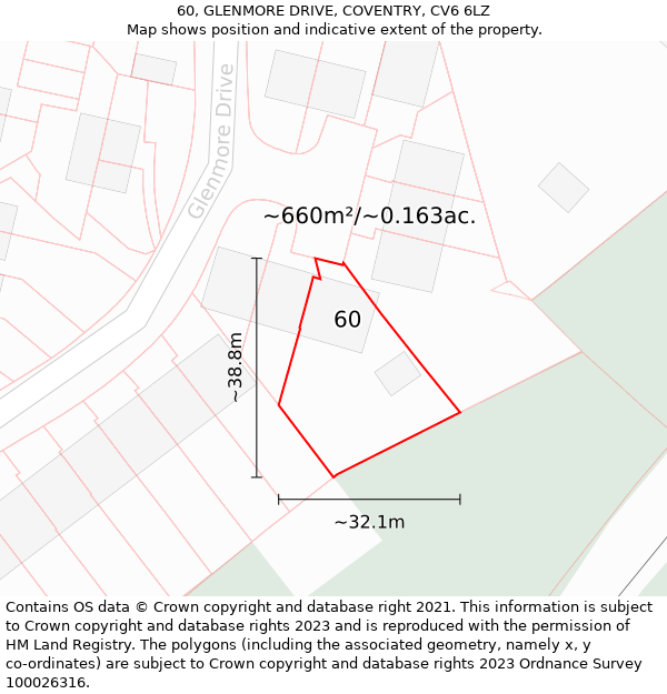 60, GLENMORE DRIVE, COVENTRY, CV6 6LZ: Plot and title map