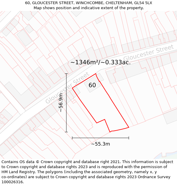 60, GLOUCESTER STREET, WINCHCOMBE, CHELTENHAM, GL54 5LX: Plot and title map