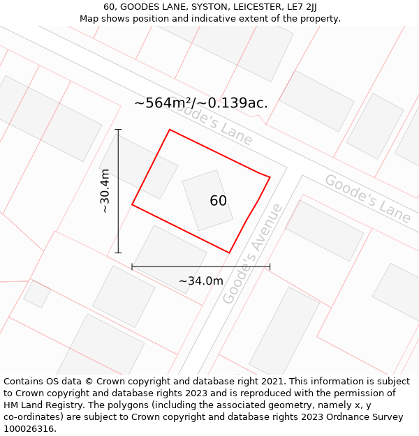 60, GOODES LANE, SYSTON, LEICESTER, LE7 2JJ: Plot and title map