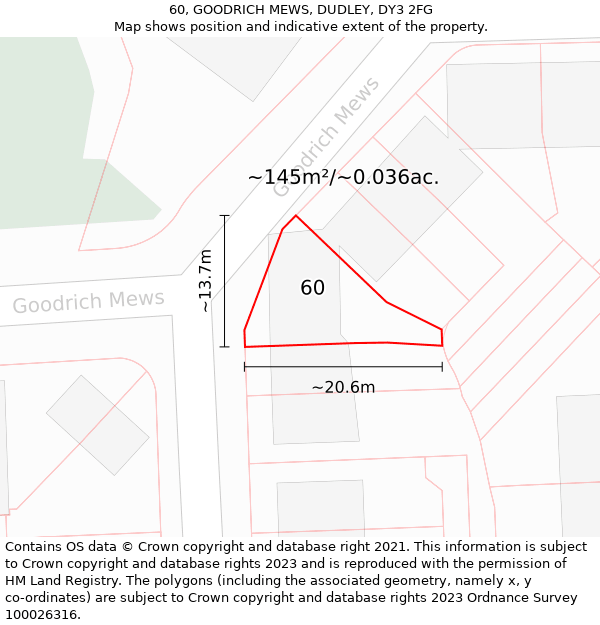 60, GOODRICH MEWS, DUDLEY, DY3 2FG: Plot and title map