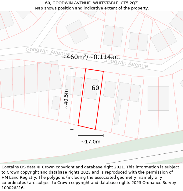 60, GOODWIN AVENUE, WHITSTABLE, CT5 2QZ: Plot and title map