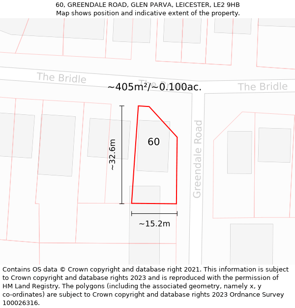 60, GREENDALE ROAD, GLEN PARVA, LEICESTER, LE2 9HB: Plot and title map