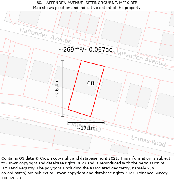 60, HAFFENDEN AVENUE, SITTINGBOURNE, ME10 3FR: Plot and title map