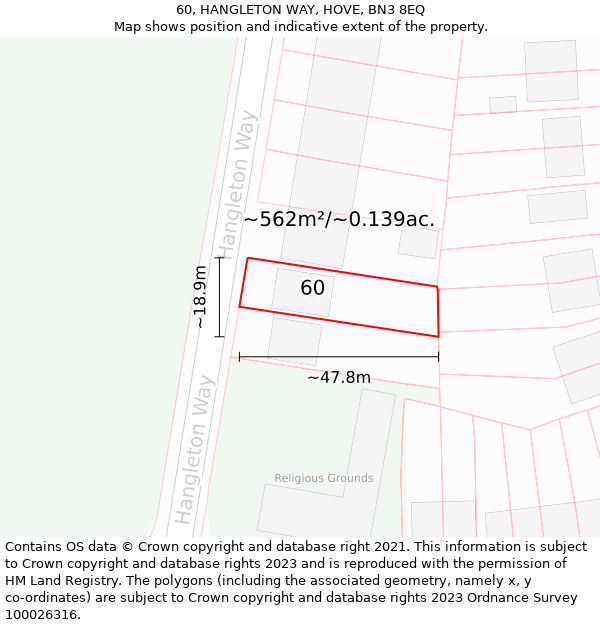 60, HANGLETON WAY, HOVE, BN3 8EQ: Plot and title map