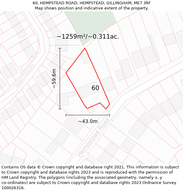 60, HEMPSTEAD ROAD, HEMPSTEAD, GILLINGHAM, ME7 3RF: Plot and title map