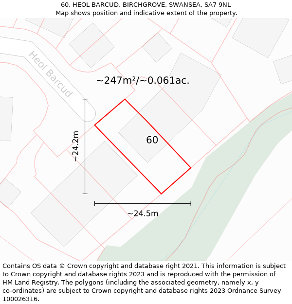 60, HEOL BARCUD, BIRCHGROVE, SWANSEA, SA7 9NL: Plot and title map