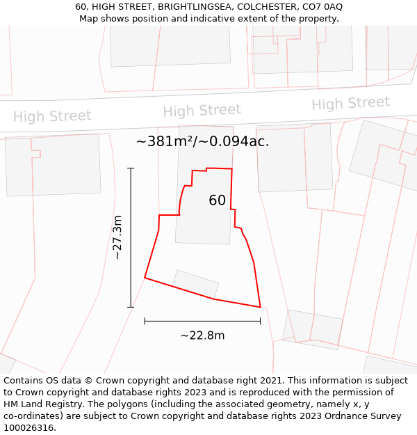 60, HIGH STREET, BRIGHTLINGSEA, COLCHESTER, CO7 0AQ: Plot and title map